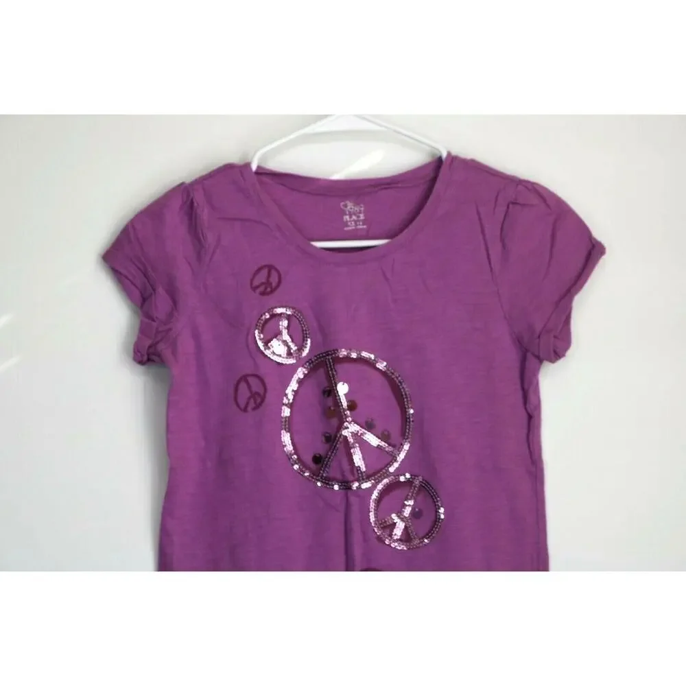The Children’s Place Girl’s Peace Sign Graphic Tee Kid’s Youth Size XL 14